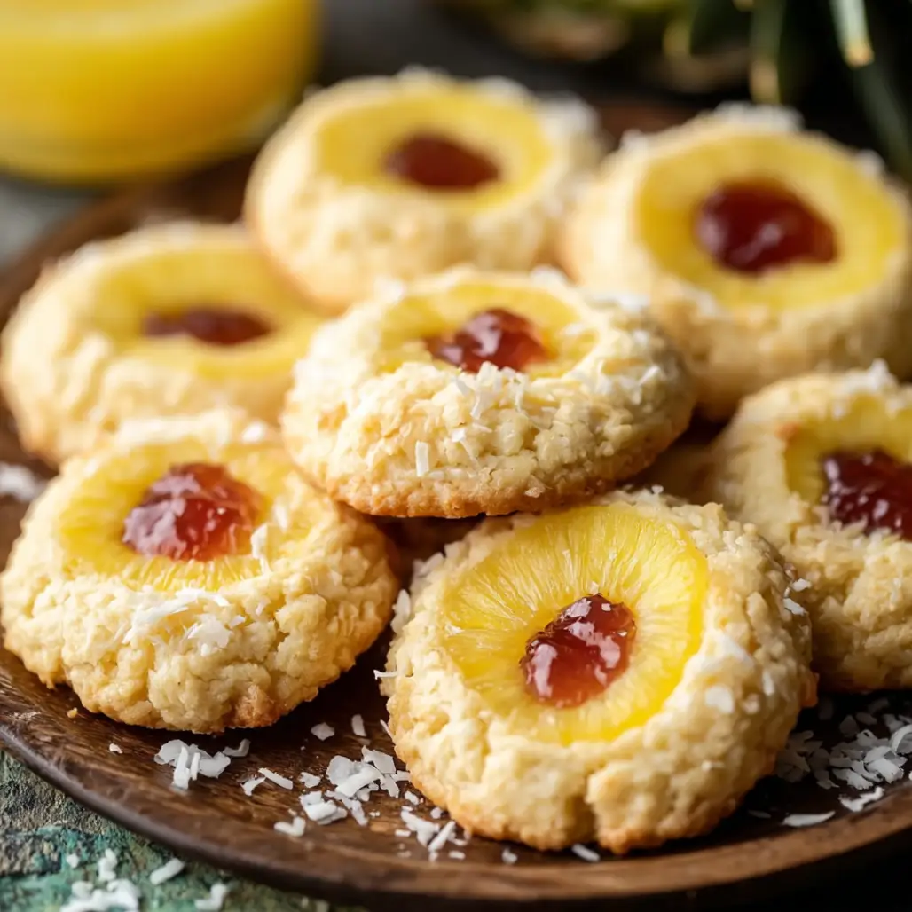 Hawaiian Pineapple Coconut Thumbprint Cookies