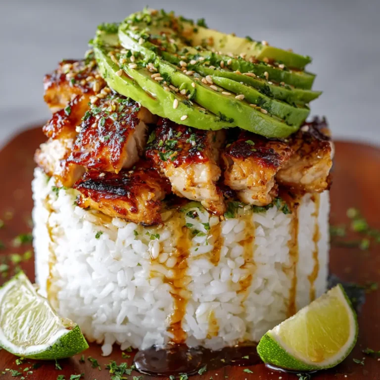 Honey Lime Chicken Avocado Rice Stack