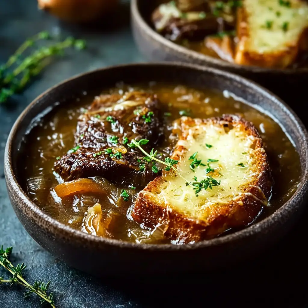 French Onion Short Rib Soup with Gruyère Toast