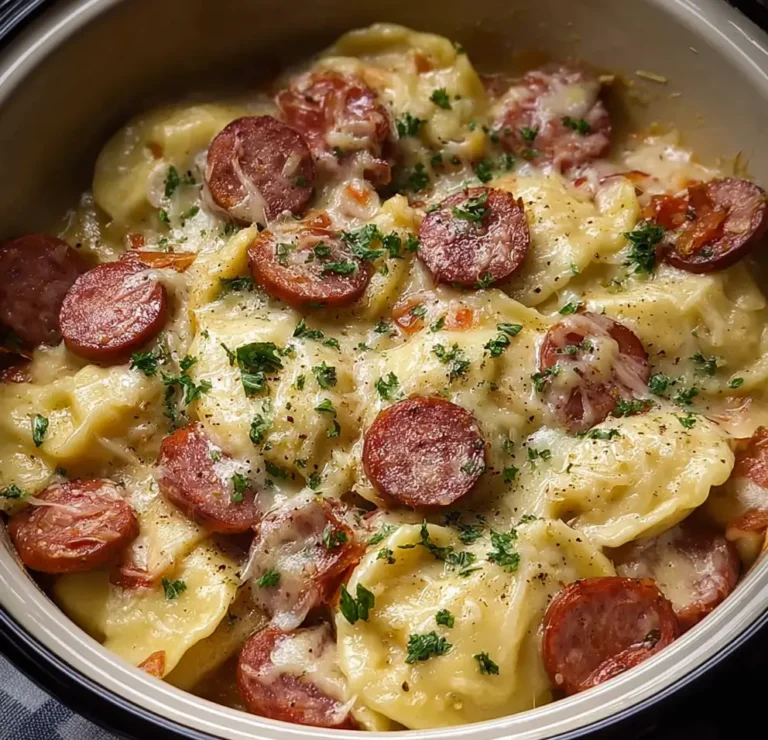 Crockpot Pierogi & Kielbasa Casserole