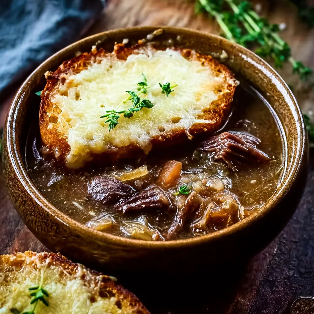 French Onion Short Rib Soup with Gruyère Toast