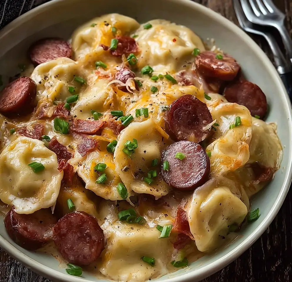 Crockpot Pierogi & Kielbasa Casserole